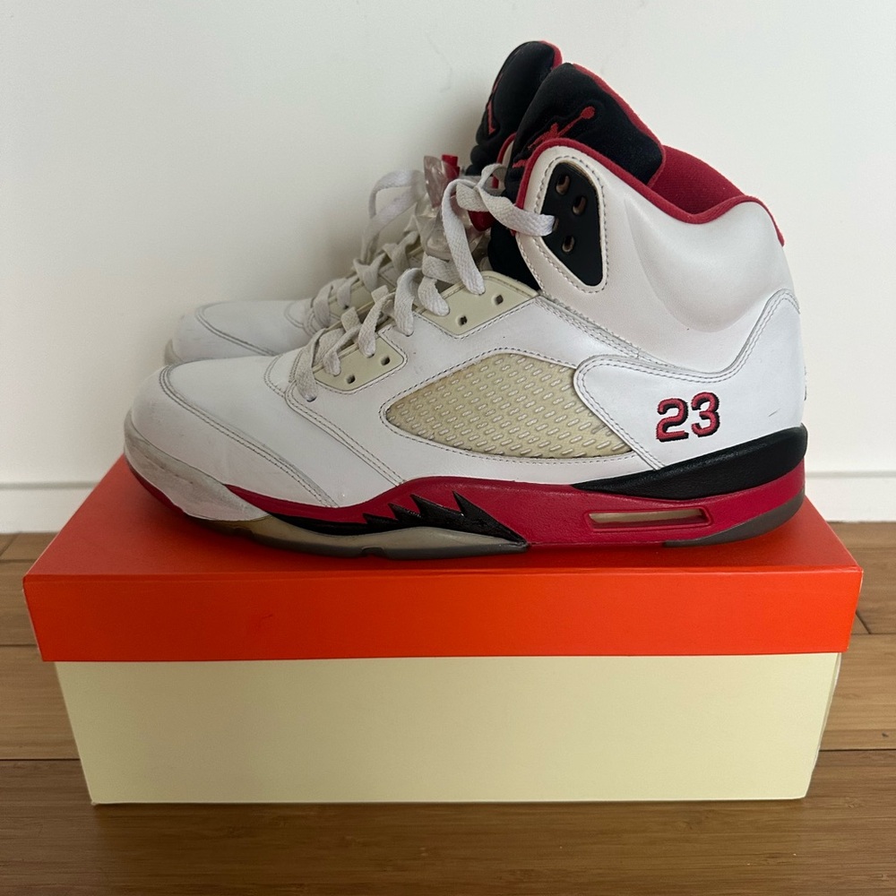 Air Jordan Retro 5 White Red Sneakers
